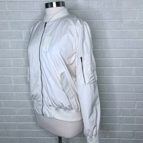 JOA Womens Large L Full Zip Bomber Jacket Cream Off White Casual Zippered Detail - Picture 2 of 7